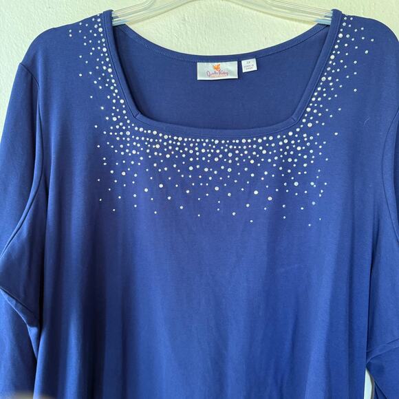 Quacker Factory Blue Bling 3X square neck pullover 3/4 sleeves top - Picture 3 of 9